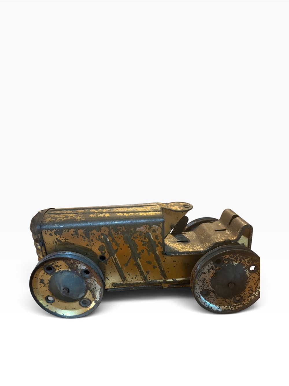 1950s Marx Vintage Metal Toy Tractor Car - Yellow and Rust Finish